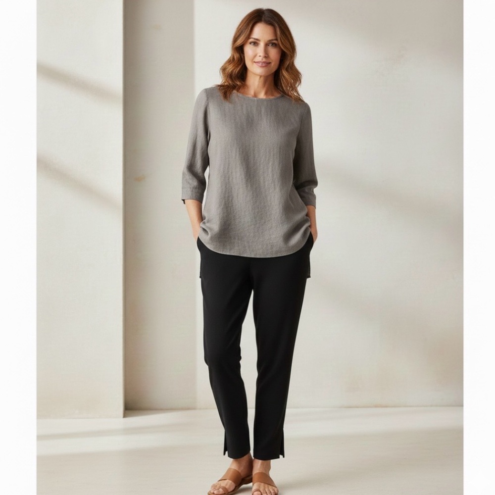 NWT Eileen Fisher Black Tencel Lyocell High Waist Ankle Pants 16 Lagenlook
